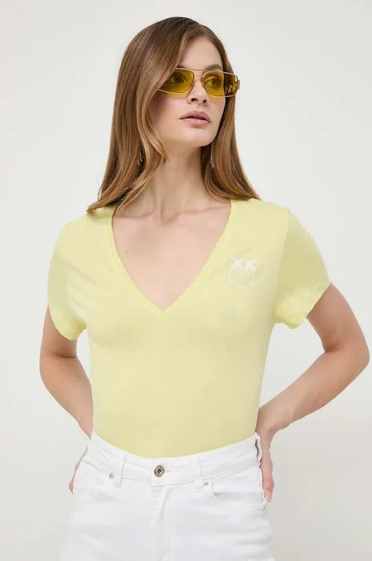 rumena Bombažna kratka majica Pinko Ženski
