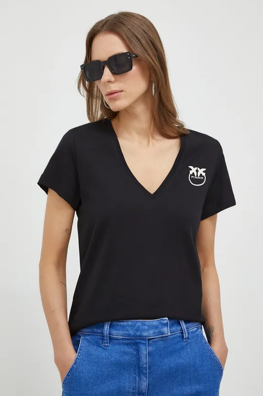 μαύρο Βαμβακερό μπλουζάκι Pinko Γυναικεία