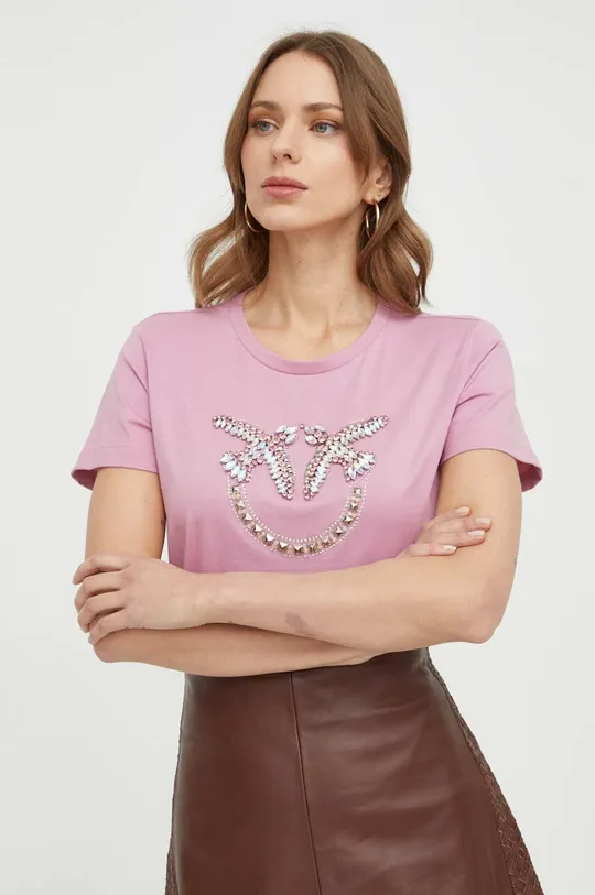 roza Pamučna majica Pinko Ženski