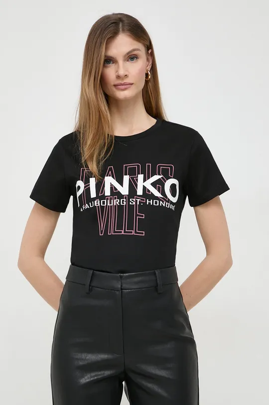 czarny Pinko t-shirt bawełniany Damski