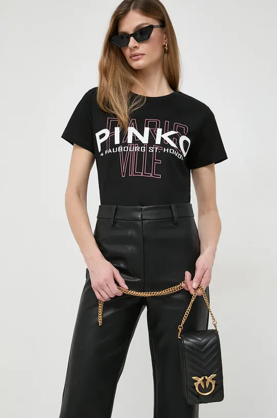 μαύρο Βαμβακερό μπλουζάκι Pinko