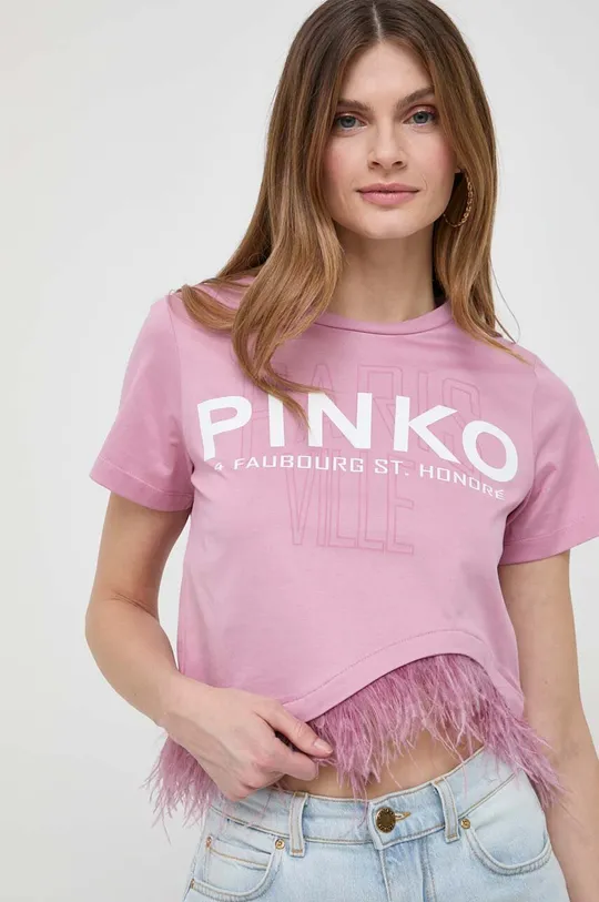 różowy Pinko t-shirt bawełniany Damski