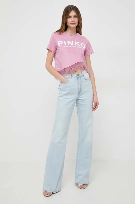 Bombažna kratka majica Pinko roza