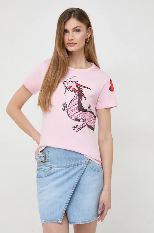 różowy Pinko t-shirt bawełniany Damski