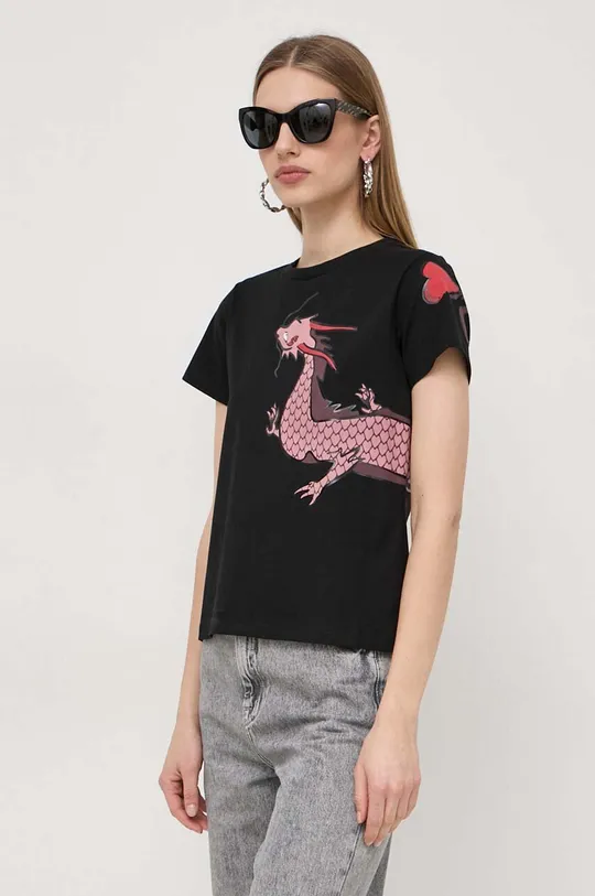 czarny Pinko t-shirt bawełniany Damski