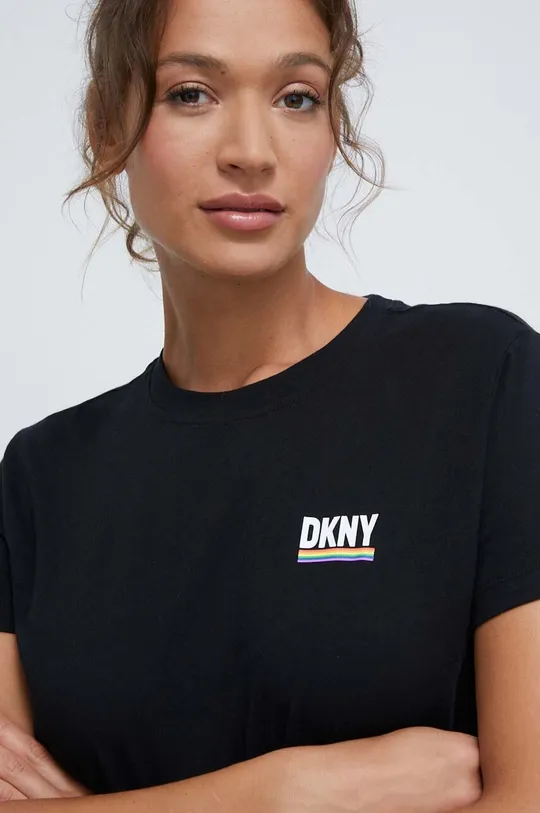 μαύρο Βαμβακερό μπλουζάκι DKNY