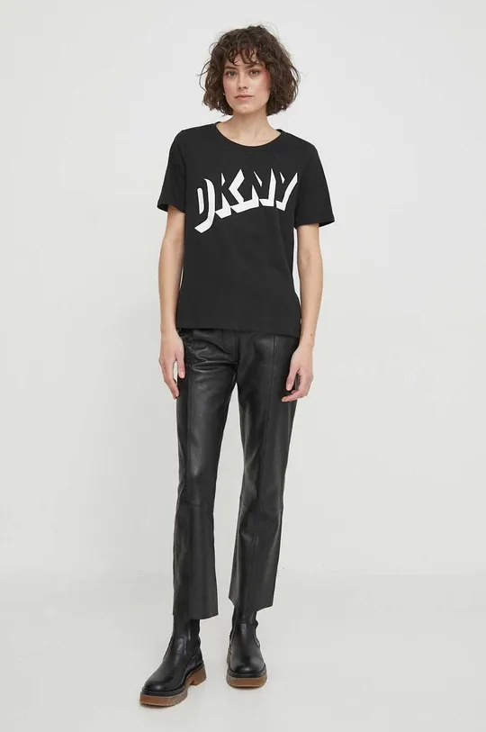 Βαμβακερό μπλουζάκι DKNY μαύρο