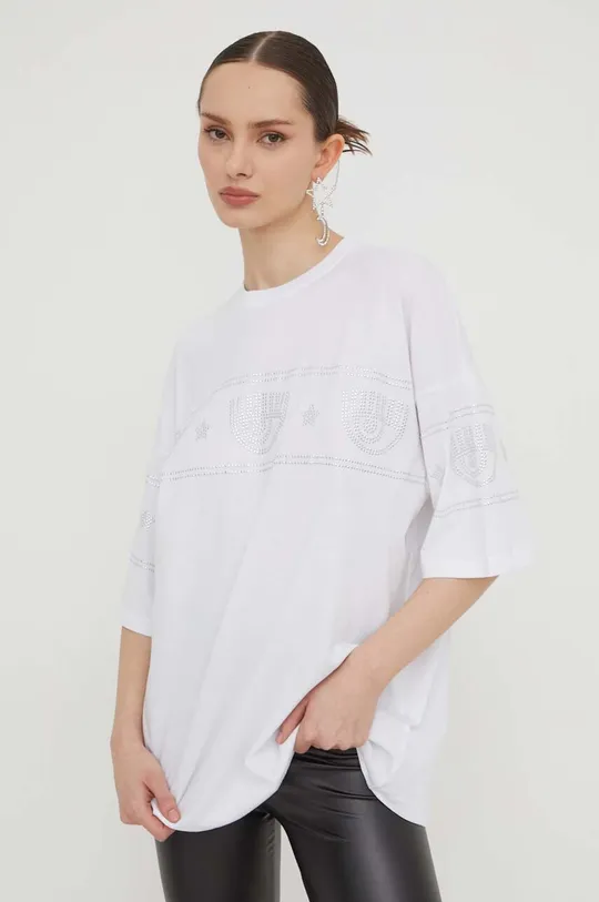 biały Chiara Ferragni t-shirt bawełniany LOGOMANIA Damski