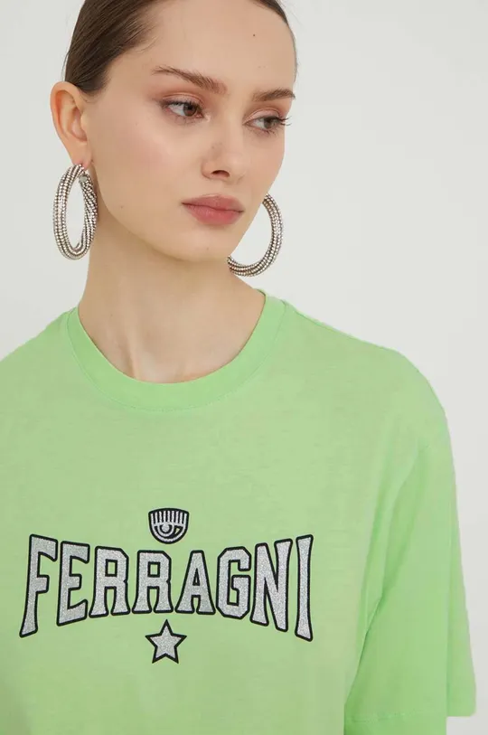 zielony Chiara Ferragni t-shirt bawełniany STRETCH Damski