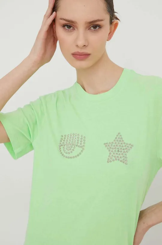 zöld Chiara Ferragni pamut póló EYE STAR Női