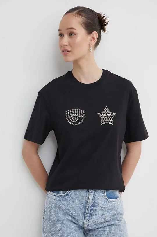 czarny Chiara Ferragni t-shirt bawełniany EYE STAR