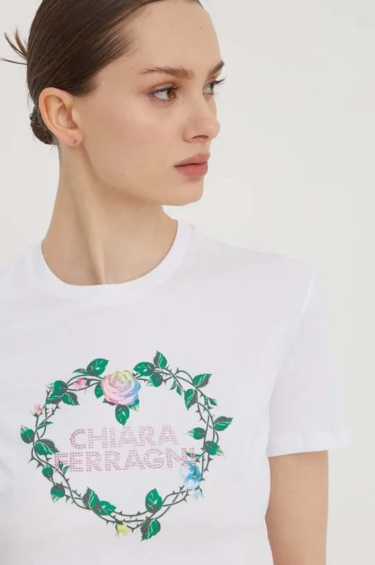 fehér Chiara Ferragni pamut póló ROSES