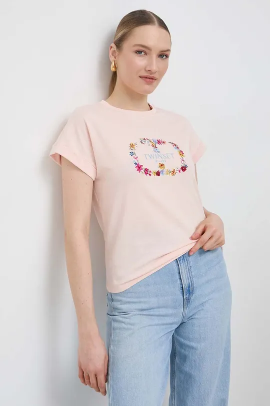 różowy Twinset t-shirt bawełniany Damski