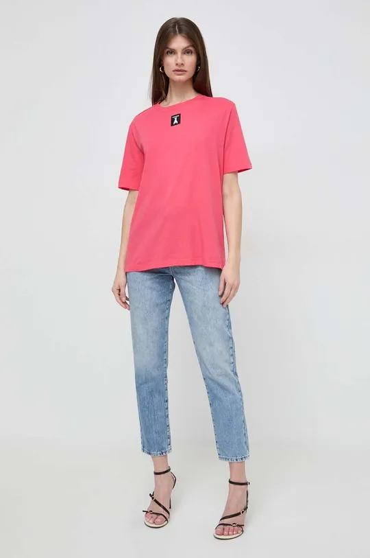 Βαμβακερό μπλουζάκι Patrizia Pepe ροζ