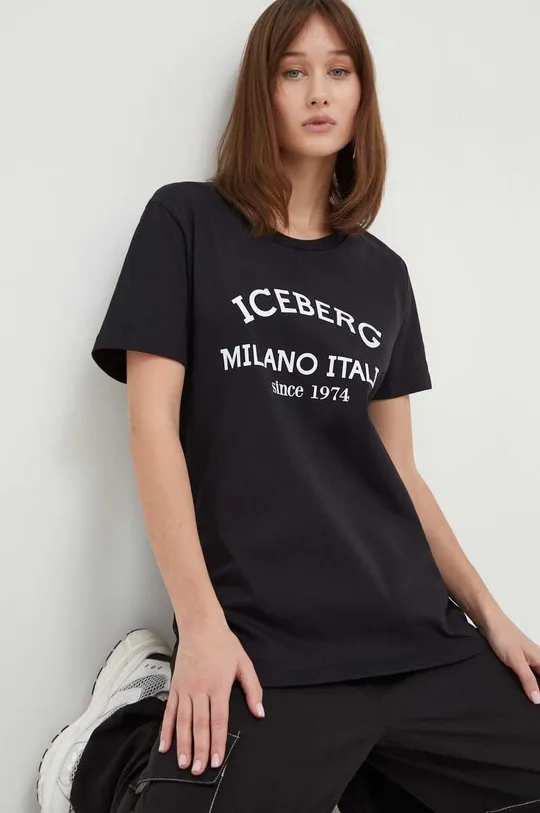 črna Bombažna kratka majica Iceberg Ženski