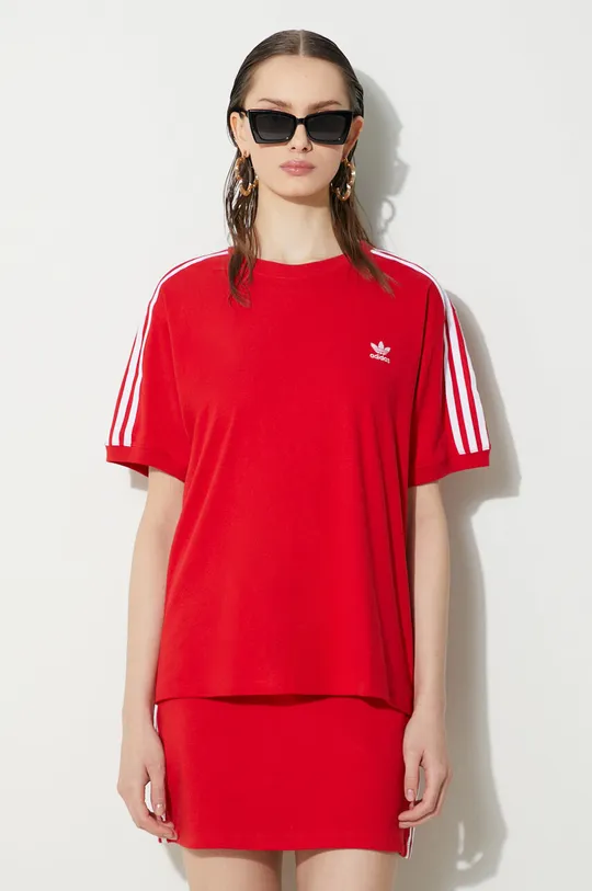 червен Тениска adidas Originals 3-Stripes Tee Жіночий