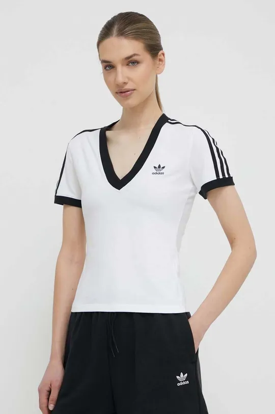 bijela Majica kratkih rukava adidas Originals 3-Stripe V-Neck Tee Ženski
