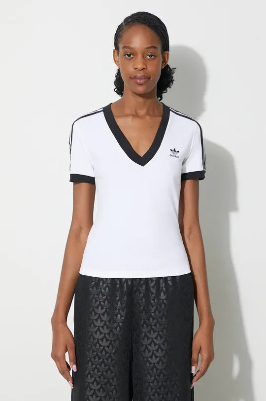 biały adidas Originals t-shirt 3-Stripe V-Neck Tee Damski