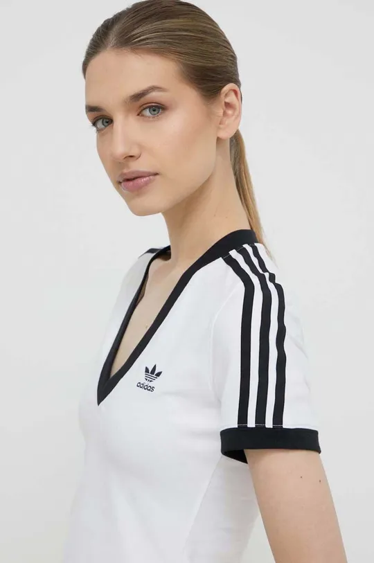 bela Kratka majica adidas Originals 3-Stripe V-Neck Tee