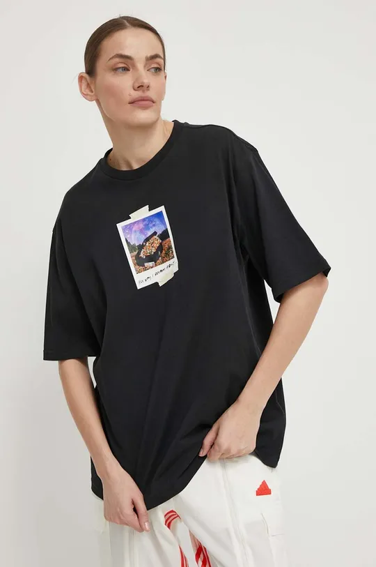 μαύρο Βαμβακερό μπλουζάκι adidas Γυναικεία