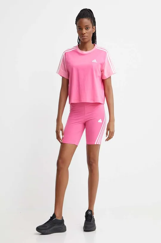 Хлопковая футболка adidas розовый