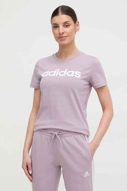 μωβ Βαμβακερό μπλουζάκι adidas 0