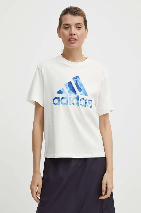 beżowy adidas t-shirt bawełniany Damski