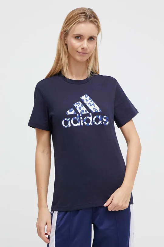 Βαμβακερό μπλουζάκι adidas 0 σκούρο μπλε