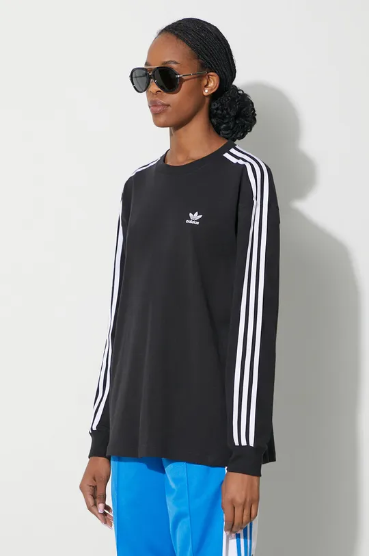negru adidas Originals tricou cu manecă lungă 3-Stripes longsleeve