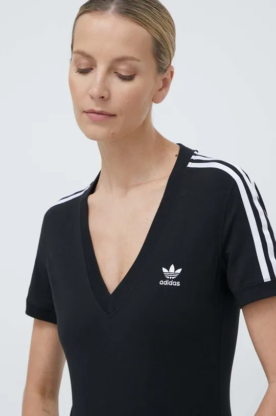 čierna Tričko adidas Originals 3-Stripes V-Neck Tee Dámsky