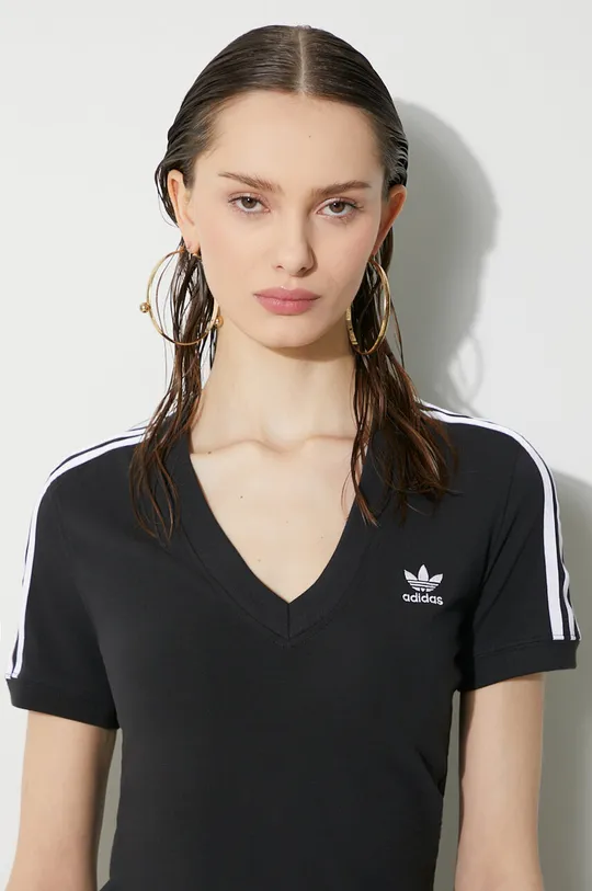 czarny adidas Originals t-shirt 3-Stripes V-Neck Tee Damski
