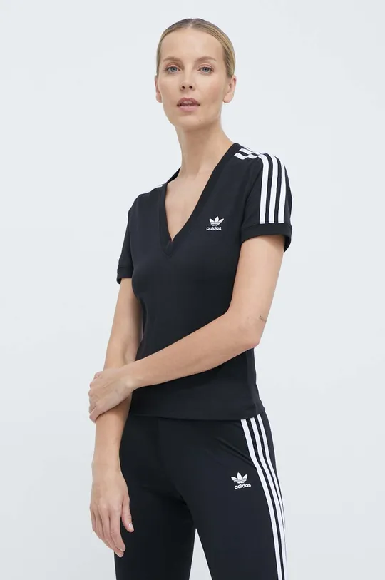 чорний Футболка adidas Originals 3-Stripes V-Neck Tee