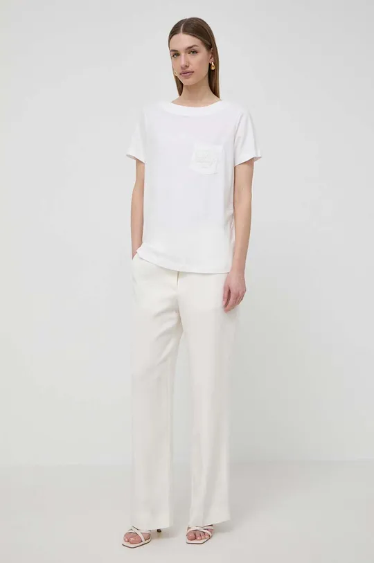 Βαμβακερό μπλουζάκι Luisa Spagnoli λευκό