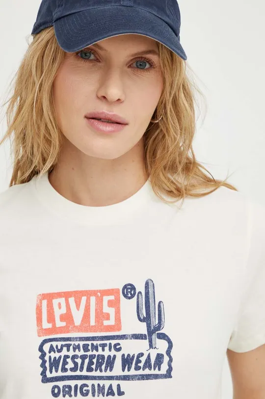 beżowy Levi's t-shirt bawełniany