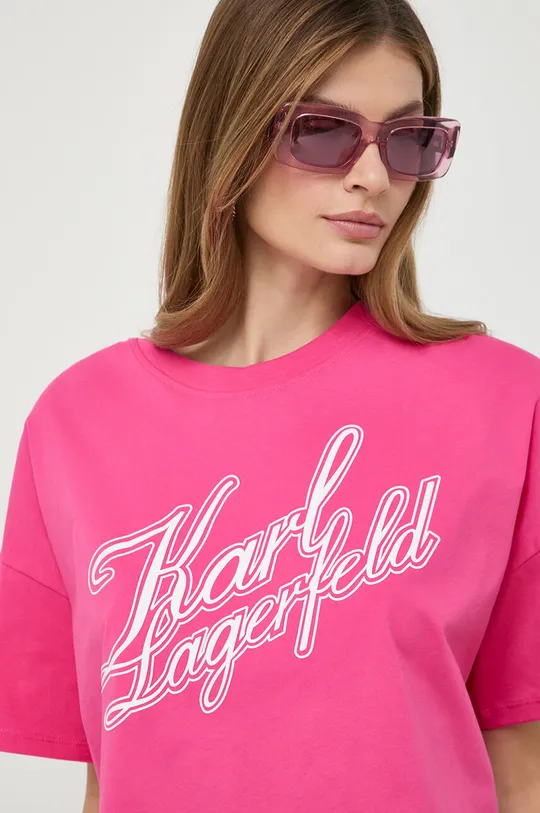 roza Pamučna majica Karl Lagerfeld