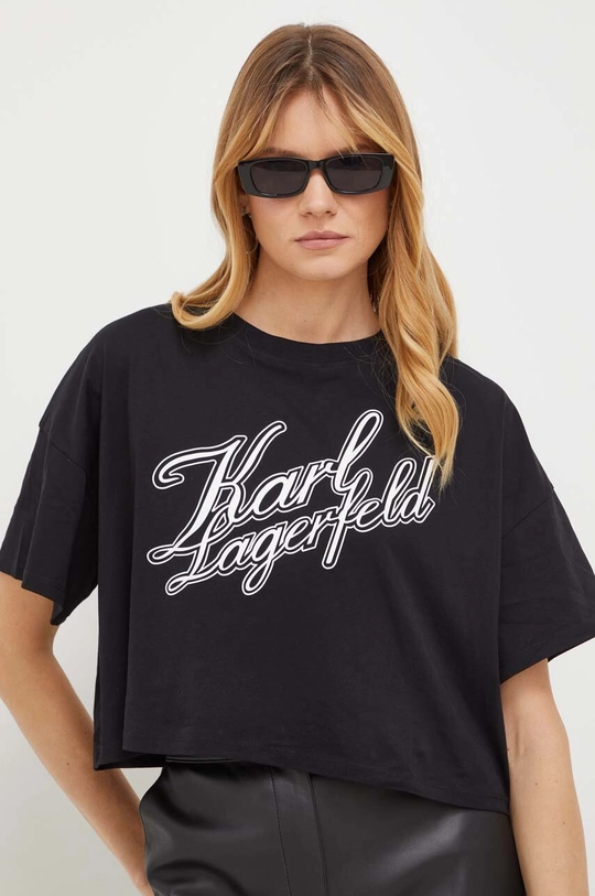 czarny Karl Lagerfeld t-shirt bawełniany Damski