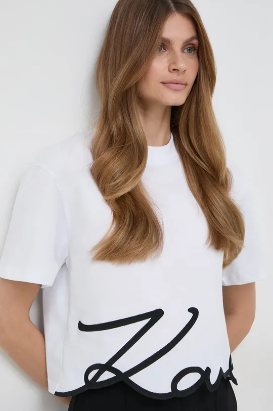 biały Karl Lagerfeld t-shirt bawełniany Damski