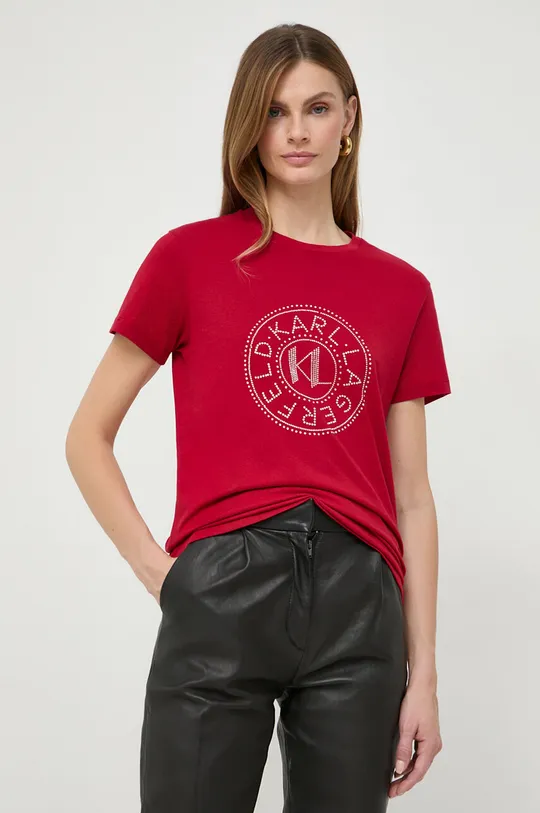 crvena Pamučna majica Karl Lagerfeld Ženski