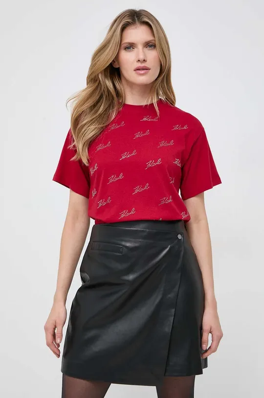 czerwony Karl Lagerfeld t-shirt bawełniany
