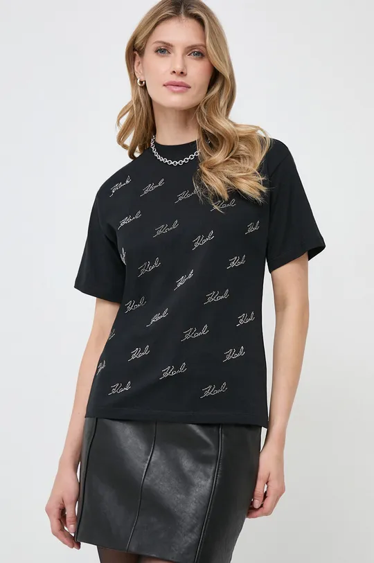 fekete Karl Lagerfeld pamut póló Női