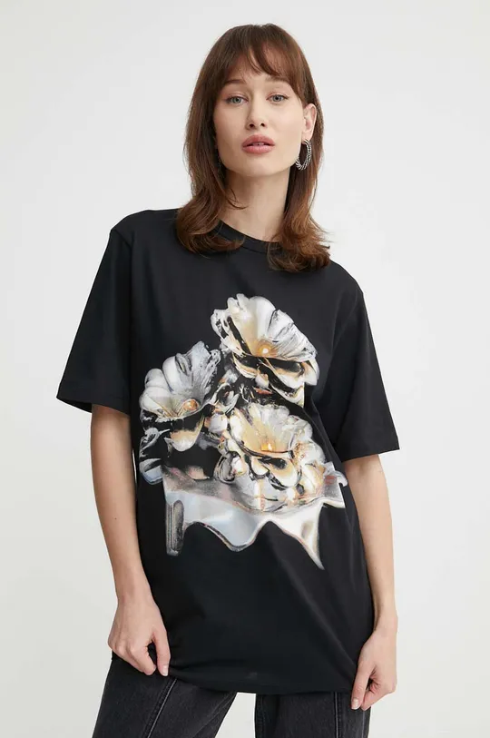 чорний Бавовняна футболка Stine Goya Жіночий