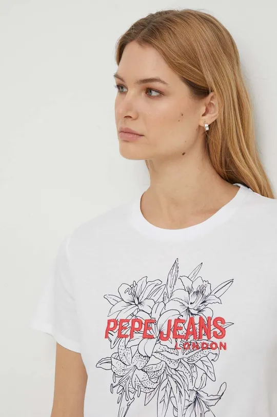 λευκό Βαμβακερό μπλουζάκι Pepe Jeans Ines INES