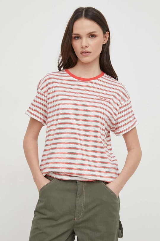 czerwony Pepe Jeans t-shirt bawełniany