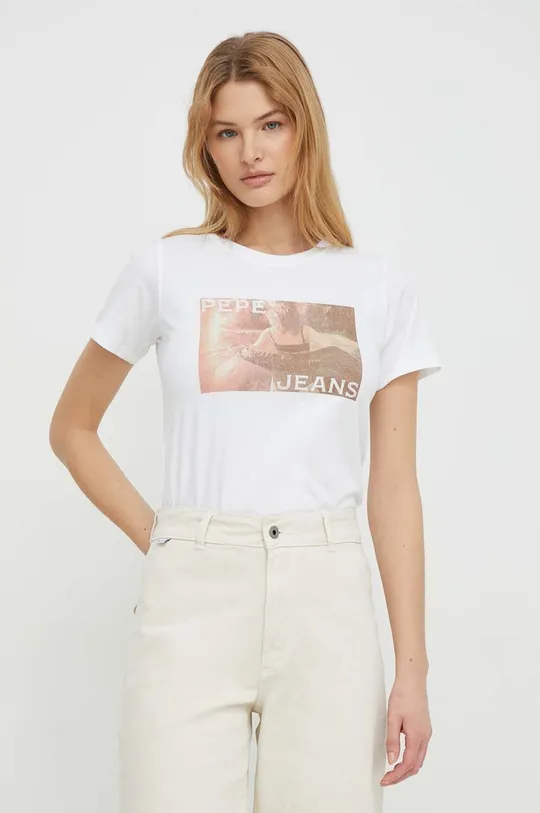 bela Bombažna kratka majica Pepe Jeans HIGI