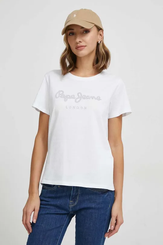 bela Bombažna kratka majica Pepe Jeans Ženski
