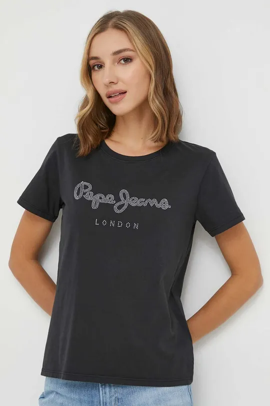 чёрный Хлопковая футболка Pepe Jeans Женский