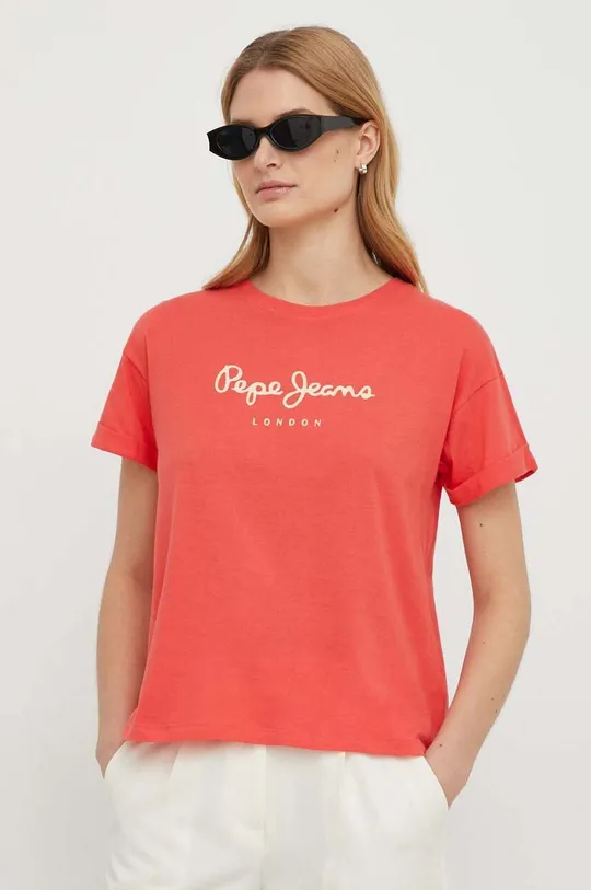 rdeča Bombažna kratka majica Pepe Jeans Ženski
