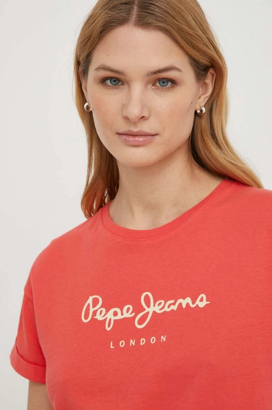 czerwony Pepe Jeans t-shirt bawełniany