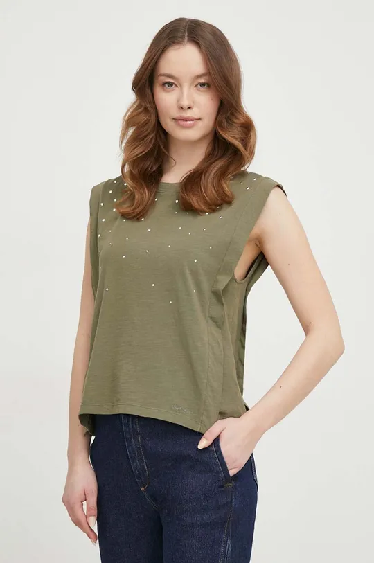 zielony Pepe Jeans top bawełniany Damski