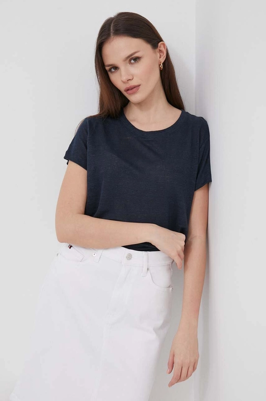 granatowy Pepe Jeans t-shirt lniany LILIAN Damski